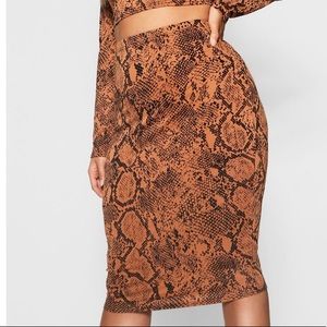 Boohoo Tan Snake Print Midi Skirt *Never Worn*